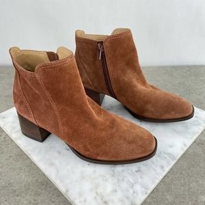 Lucky Brand Heeled Ankle Boots Camel Brown Suede Bootie Lily Size 6